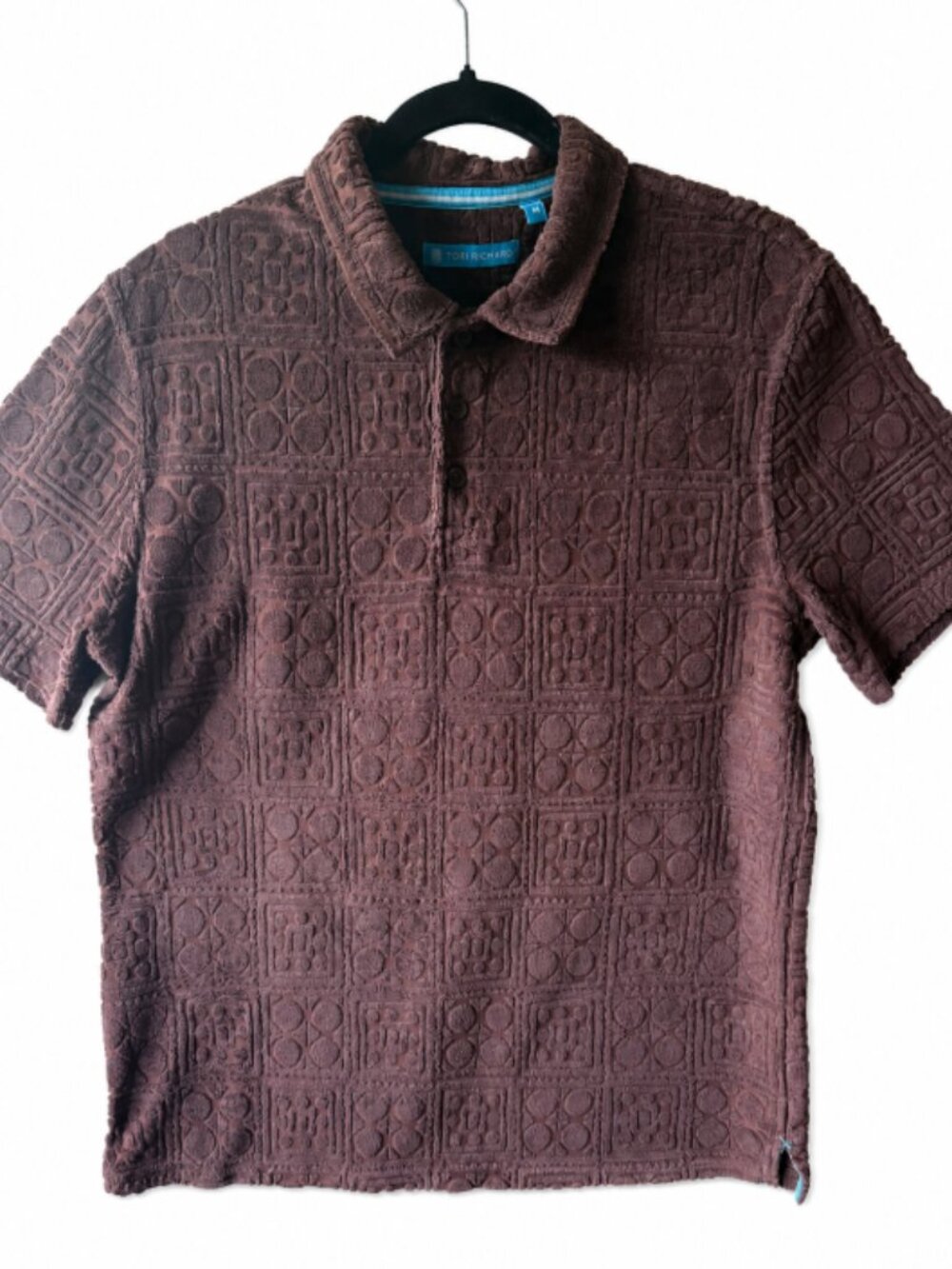 Tori Richard Woodcut Bungalow Jacquard Terry Polo Cocoa Men’s M